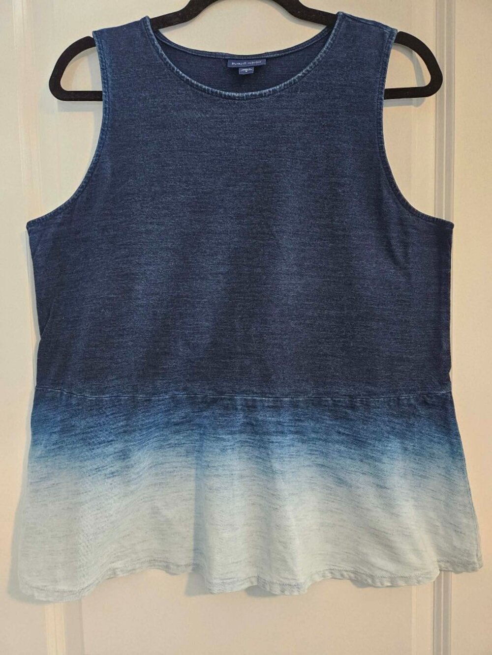 Pure Jill Indigo Blue Ombre Sleeveless Cotton Top Peplum Hem Medium